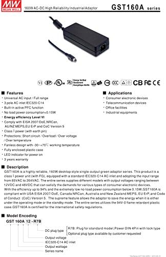 MW jót GST160A15-R7B 15V 9.6 EGY AC/DC Nagy Megbízhatóságú Ipari Adapter