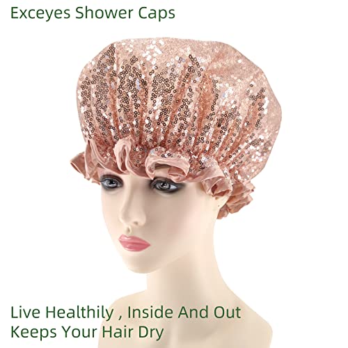 Exceyes Luxus Zuhany Sapka,2 Db Vízálló zuhanysapka a Hosszú Hajú Nők, Extra Nagy Újrafelhasználható Csillogó Zuhany Haj