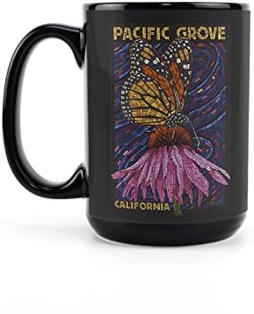 Lámpás Nyomja meg a Pacific Grove, Kalifornia, Császár Pillangó -, Papír-Mozaik (15oz Fekete Kerámia Kávés Bögre Tea, Mosogatógép,
