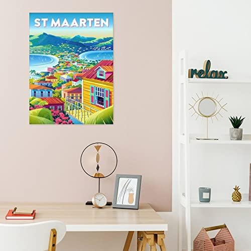 Gyönyörű Plakát St Maarten Utazási Poszter Táj Poszter Vászon Fal Művészi Nyomatok a Fali Dekor Room Decor Hálószoba Decor