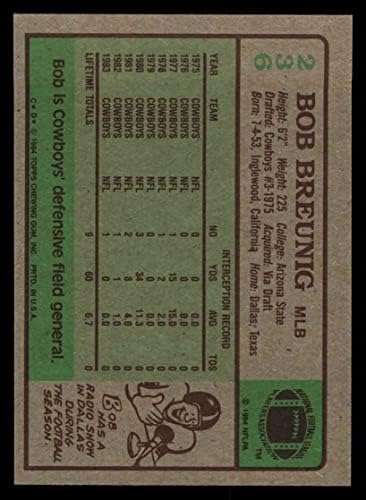 1984 Topps 236 Bob Breunig Dallas Cowboys (Foci Kártya) NM/MT Cowboyok Arizona St
