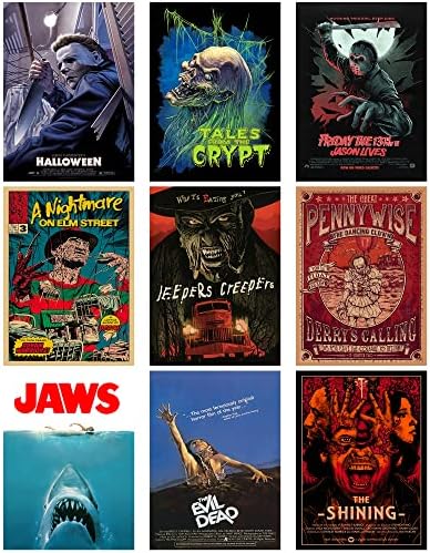 9 Db Vintage Horror Film Plakátok, Hátborzongató Klasszikus horror Film Nyomatok Wall Art Szörny Feszültséget Filmet Meghatározott