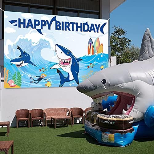 Cápa Szülinapi Háttérben A Tenger Alatt Cápa Zóna Fotózás Hátteret Fiú Gyerekek Nyári Kék Óceán Cápa Téma Születésnapi Party