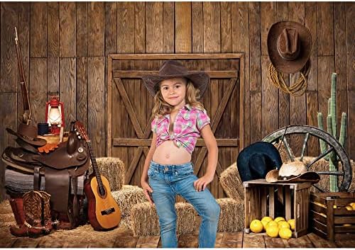 Negeek 7x5FT Szövet Őszi Mezőgazdasági Ajtó Fotózás Hátteret, Rusztikus Fa Gyermekek Western Cowboy Szülinapi Buli Háttér