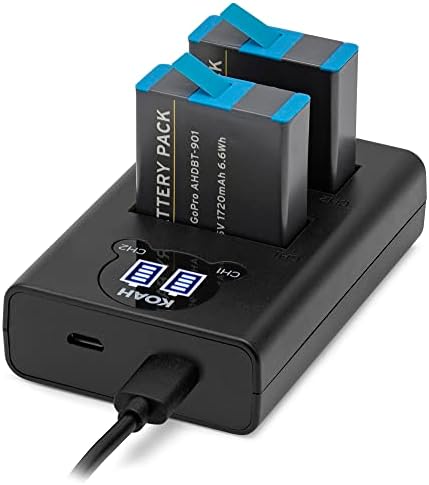 Koah Pro 2-Pack Újratölthető Lítium-Ion Akkumulátor Készlet GoPro HERO10/9 Fekete Koah Kettős Akkumulátor LCD Töltő Kompatibilis,