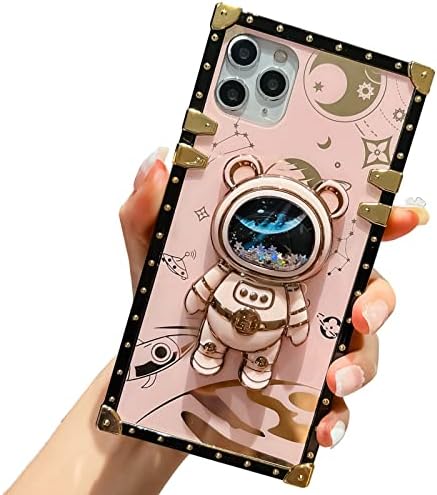 Yesunktt iPhone 12 Pro Max Tér Esetben, Aranyos Rajzfilm Űrhajós Rejtett Összecsukható Állvány,Lányok, Nők,Rózsaszín