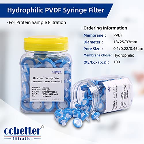 PVDF Fecskendő Szűrő Labor Szűrők 100/pk, 0,45 µm-nél pórusméret, 13mm Átmérőjű Hidrofil Szűrés Nem steril Kék által COBETTER