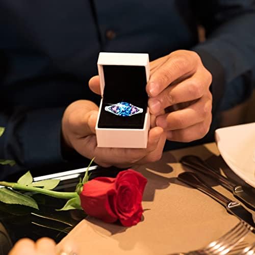 2023 Új Fényes Gyémánt Gyűrű Tér Kék Kő Ékszer Divat Ékszerek Jegyesek Gyűrűt a Nők Fing Gyűrű (Ezüst, 9)