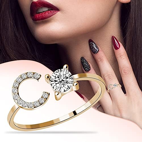 2023 Új Divatos, majd nyissa Gyémánt 26 Betű Gyűrű Női Ékszerek Gyűrűk 99 Gyűrűk (C, Méret)