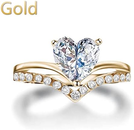 2023 Új Eljegyzési Gyűrű Hercegnő Személyre szabott Női Szív Alakú Cirkon Gyémánt Gyűrűk Hüvelykujj Gyűrűk Nők (Arany, 10)