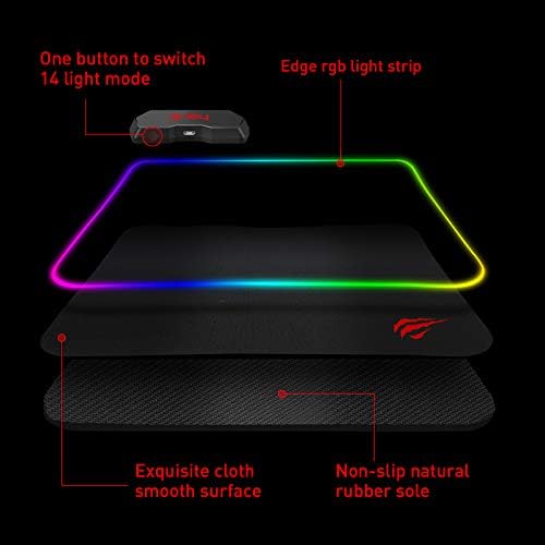 havit RGB Gaming Mouse Pad Puha, Csúszásmentes Gumi Alap Mouse Mat Laptop Számítógép PC Játékok (13.8 X 9.8 X 0,16 cm, Fekete)
