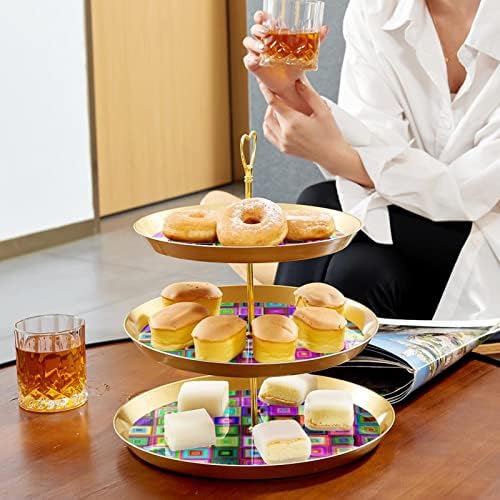 Torta Állvány Szett 3 Tier Cupcake Áll Újrafelhasználható Süteményes Tál Esküvő, Születésnap Tea Party Díszek, Színes Kocka,