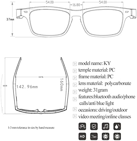 BOTEGRA Vezeték nélküli Napszemüveg, Vízálló csontvezetéses szemvédő Okos Szemüveg Bluetooth Érzékeny a Mikrofon Vezetés