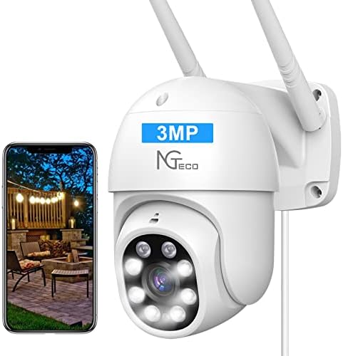 NGTeco Biztonsági Kamera, Kültéri - 2K Pan Tilt Felügyeleti WiFi Kamera Reflektorfénybe éjjellátó, 2-utas Audio, Mozgásérzékelő,