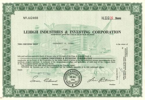 Lehigh Industries Befektetés Corporation - Raktáron Bizonyítvány