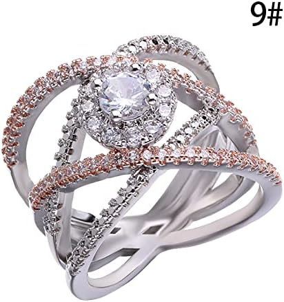 NSQFKALL Rose Gold Szétválasztás Gyűrűk Női Európai, mind az Amerikai Kreatív Kereszt Cirkon Eljegyzési Gyűrűk (A, D)