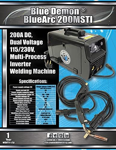 A kék Démon BlueArc 200MSTI 200A x kettős feszültség 115/230V Multi-Folyamat Inverter Gép