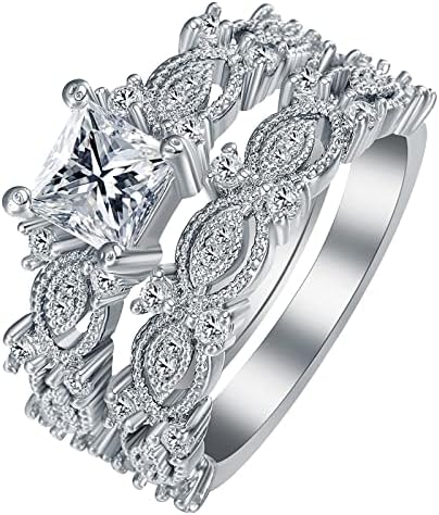 Eljegyzési Zircons Nők Esküvői Gyűrűk Set Ékszerek Gyűrűk Nő Gyémánt Női Gyűrű Beállított Hőmérséklet Gyűrű (Ezüst, 7)