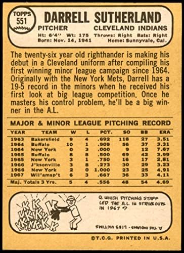 1968 Topps 551 Darrell Sutherland Cleveland indians (Baseball Kártya) NM/MT+ Indiánok