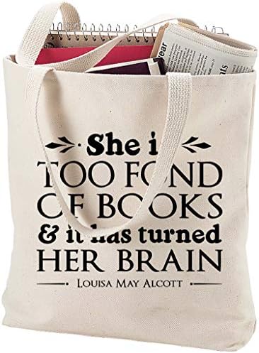 Ő is szereti a könyveket & lett az agya Alcott, Louisa Természetes Vászon Táska vicces ajándék