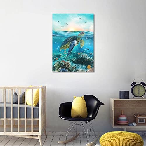 VEAEE Teknős Vászon Wall Art Blue Ocean World Vászon Képek Tengeri Állatok, Fotózás, Ujjlenyomat, Madár, Hal, Grafika, Festészet,