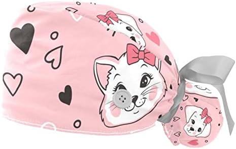 Aranyos Kutya vagy Macska Rózsaszín Szív Dolgozó Nők Caps Gombokkal, Hajpánt, Rugalmas Pólya, Nyakkendő Vissza