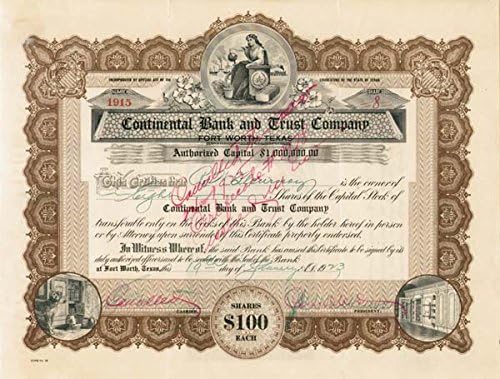 A Continental Bank and Trust Co. - Raktáron Bizonyítvány