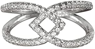 2023 Új, Különleges Geometria Gyémánt Gyűrű Örökre Egymáshoz Gyűrű Pár Gyűrű Zenekar a Nők számára (Ezüst, 6)