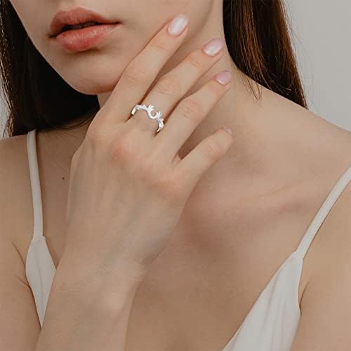 2023 Új Kreatív Szarvas Gyűrű Európai Női Ezüst Gyűrű Geometriai Alakú Gyűrű Állítható Ezüst Vonalak Kanyargós Gyűrű Minimalista