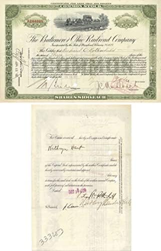 Baltimore-Ohio Vasút Zrt. Kiadott, aláírt Richard C. Rothschild - Dedikált Részvényeket, Kötvényeket