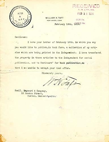 Által aláírt levelet Wm. H. Taft