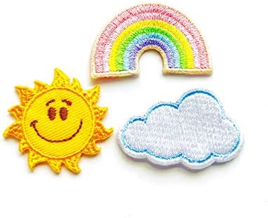 TH 3 Pici Mini Aranyos Kis Sun Cloud Pasztell Szivárvány Varrni Vas a Hímzett Applied Jelvény Jel Javítás Ruha Jelmez